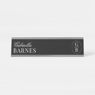 Placa De Nombre Negrita Minimalista moderna en blanco y negro