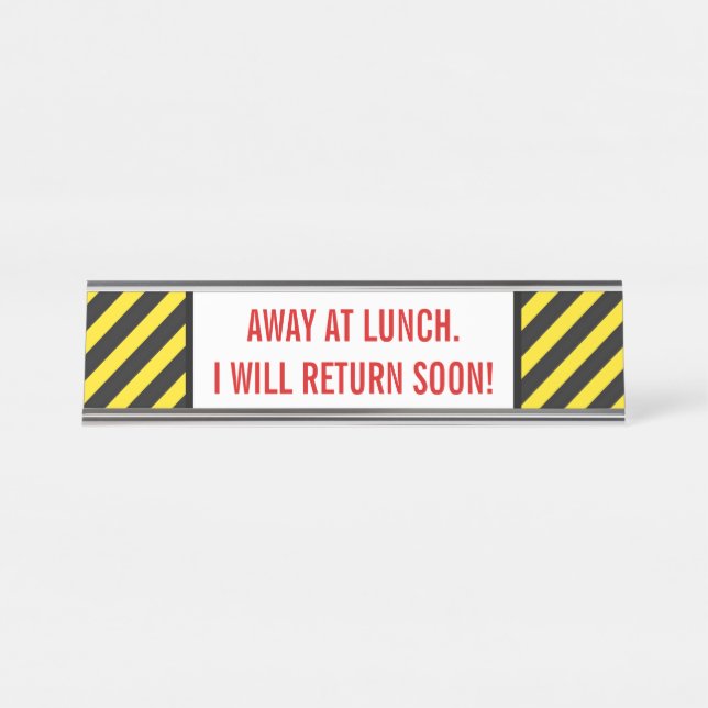 Placa De Nombre Negrita roja "FUERA AL ALMUERZO. ¡VOY PRONTO!" (Anverso)