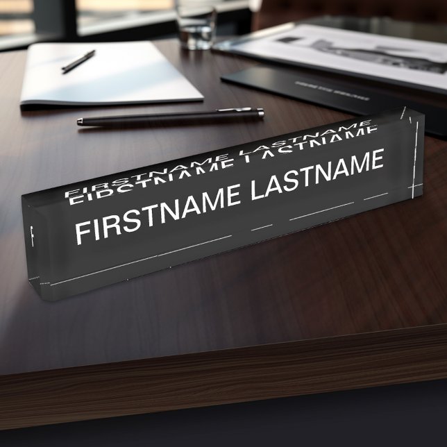 Placa De Nombre Negro básico con nombre blanco (Personalized Name Plate - Executive and Professional Designs)