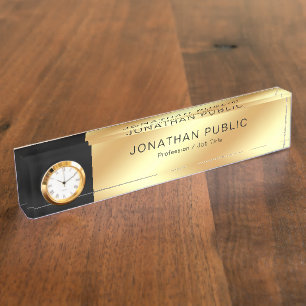 Placa De Nombre Negro creativo y plantilla moderna del oro con el