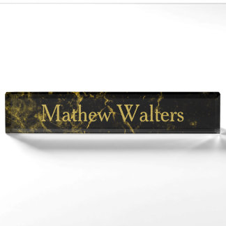 Placa De Nombre Negro de mármol con Personalizado de oro