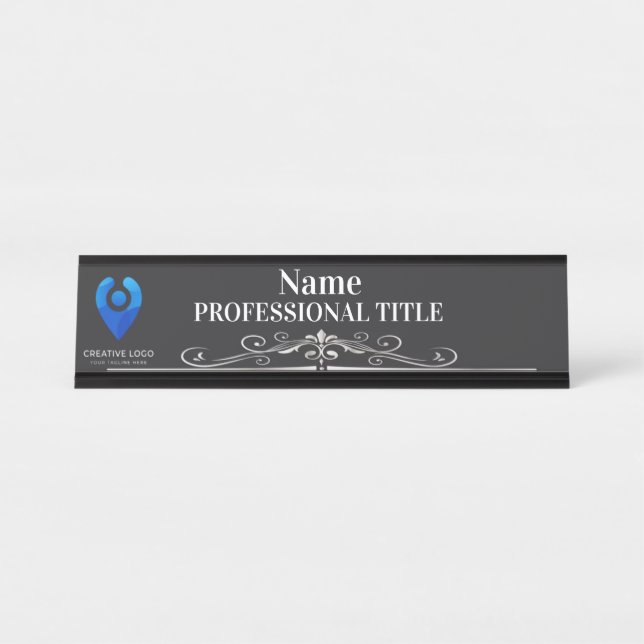 Placa de nombre negro de personalizable con logoti (Anverso)
