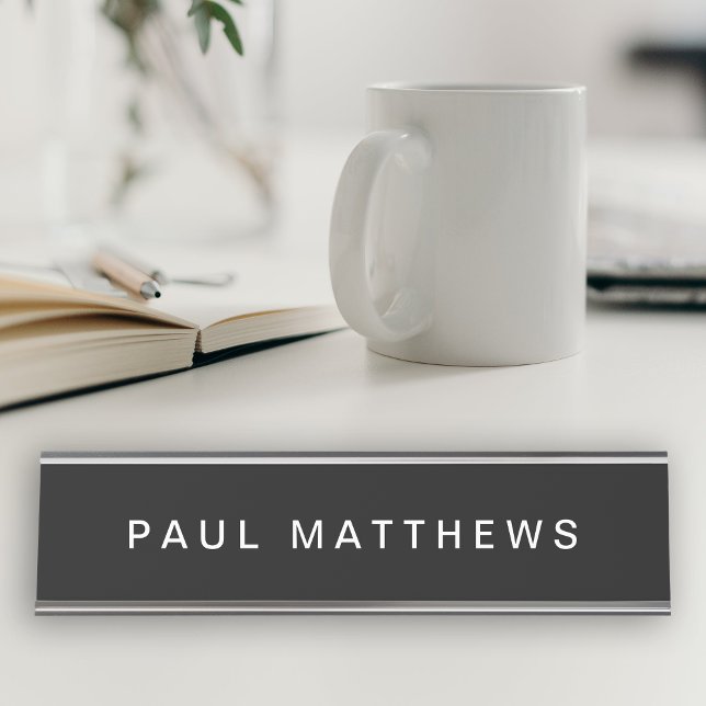 Placa De Nombre Negro Moderno Personalizado elegante añada su nomb (Subido por el creador)