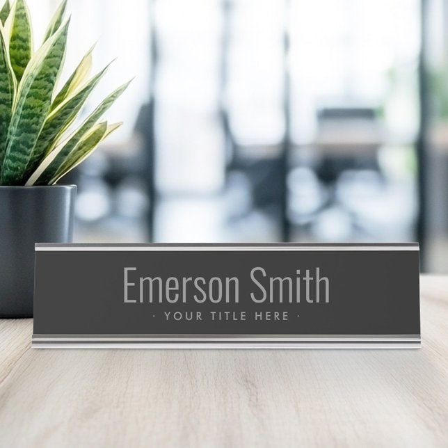 Placa De Nombre Negro moderno y elegante (Modern elegant black desk name plate)