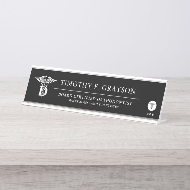 Placa De Nombre Negro personalizado de la medicina dental (Anverso)