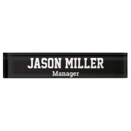 Placa De Nombre Negro simple con letras blancas