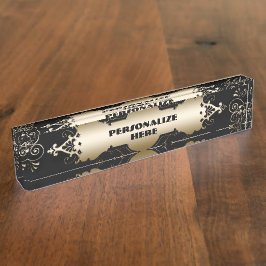 Placa De Nombre Negro y oro de estilo victoriano