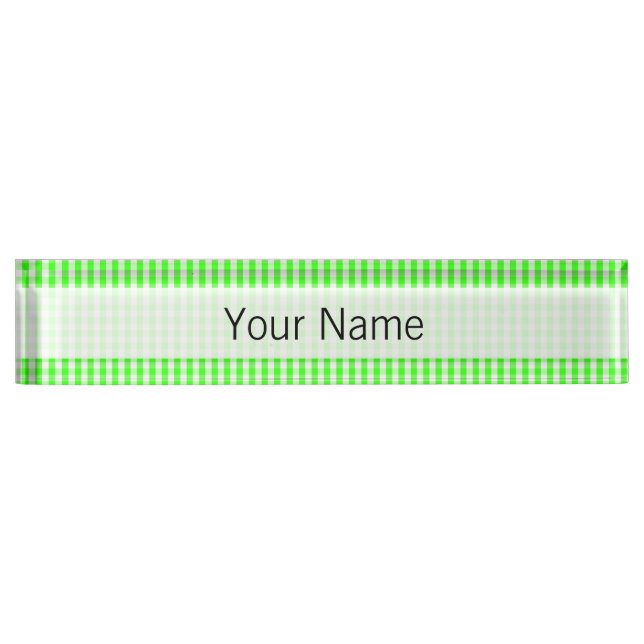 Placa De Nombre Neon Green Gingham Pattern de Shirley Taylor (Anverso)