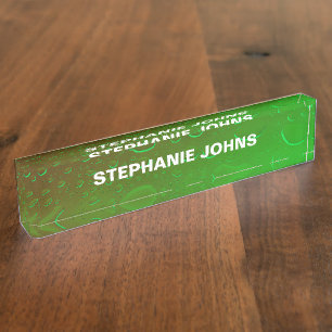 Placa De Nombre Neon Green Ombre Water Resumen Nombre del Monogram