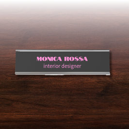 Placa De Nombre Neón simple profesional moderno negro rosa