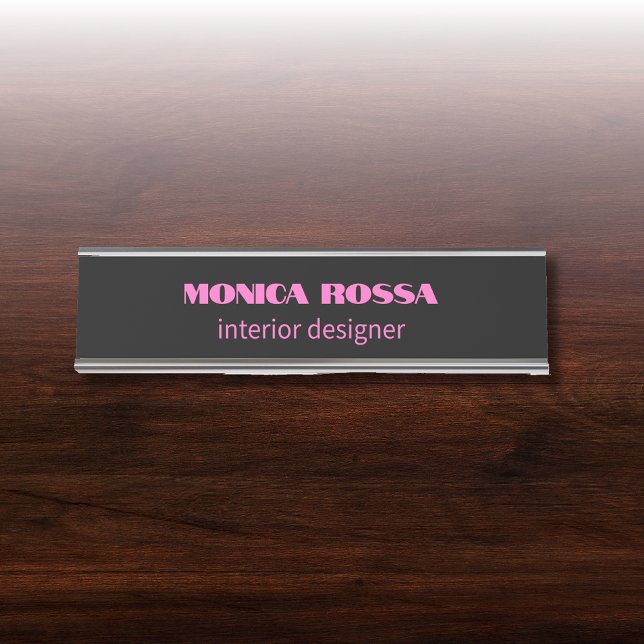 Placa De Nombre Neón simple profesional moderno negro rosa (Subido por el creador)