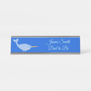 Placa De Nombre Niño azul lindo Narwhal papá será Personalizado