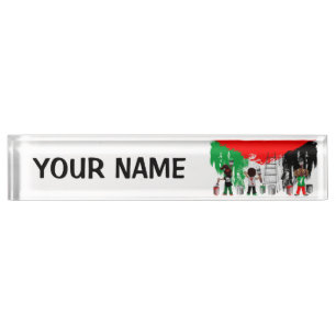 Placa De Nombre Niños de Gaza pintando la bandera de Palestina