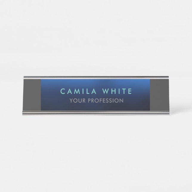 Placa De Nombre Noche Azul Elegante Profesional Clásico Negocios (Anverso)
