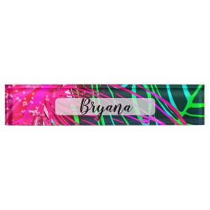 Placa De Nombre Noche Tropical de Luau Eléctrico Neon Paraíso Aloh