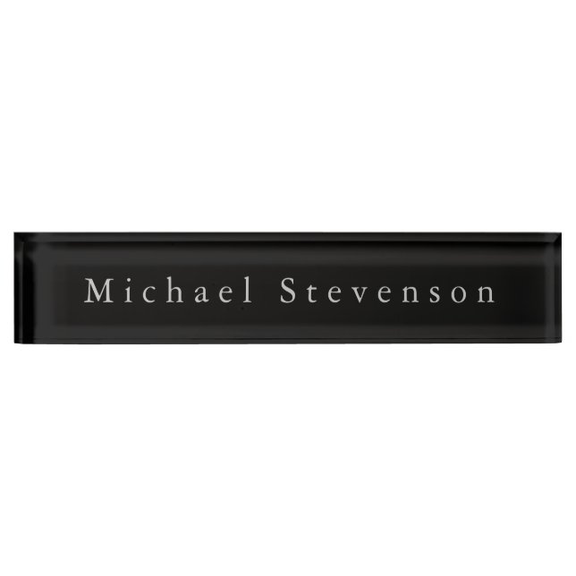Placa De Nombre Nombrado de escritorio moderno elegante y negro (Anverso)