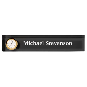 Placa De Nombre Nombrado de Personalizar de color negro con reloj