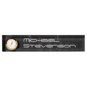 Placa De Nombre Nombrado profesional negro moderno con reloj