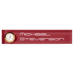 Placa De Nombre Nombrado profesional rojo para empresas con reloj