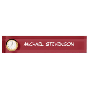 Placa De Nombre Nombrado profesional rojo para empresas con reloj