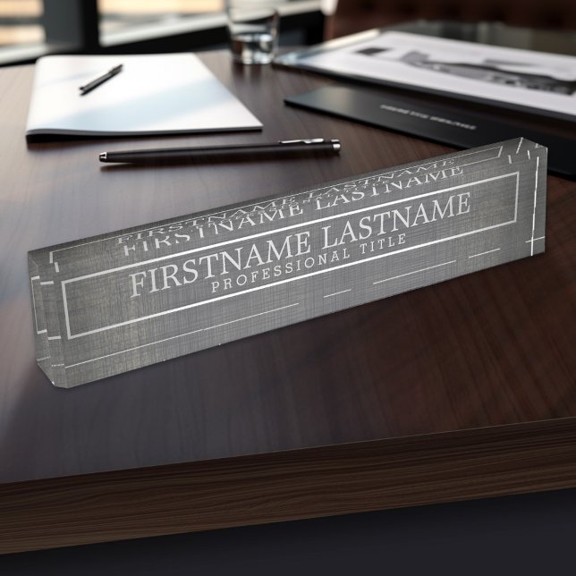 Placa De Nombre Nombre básico de línea gris de borde y título prof (Personalized Name Plate - Executive and Professional Designs)