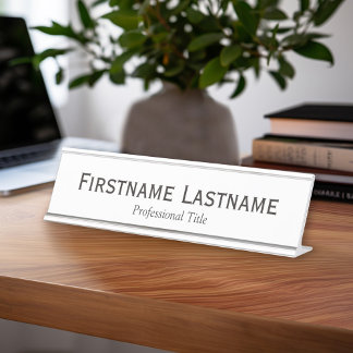 Placa De Nombre Nombre blanco negro básico y título profesional