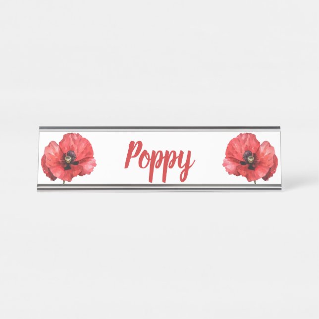 Placa De Nombre Nombre clásico de la amapola floral (Anverso)