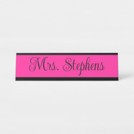 Placa De Nombre Nombre con caligrafía rizada rosa y negro