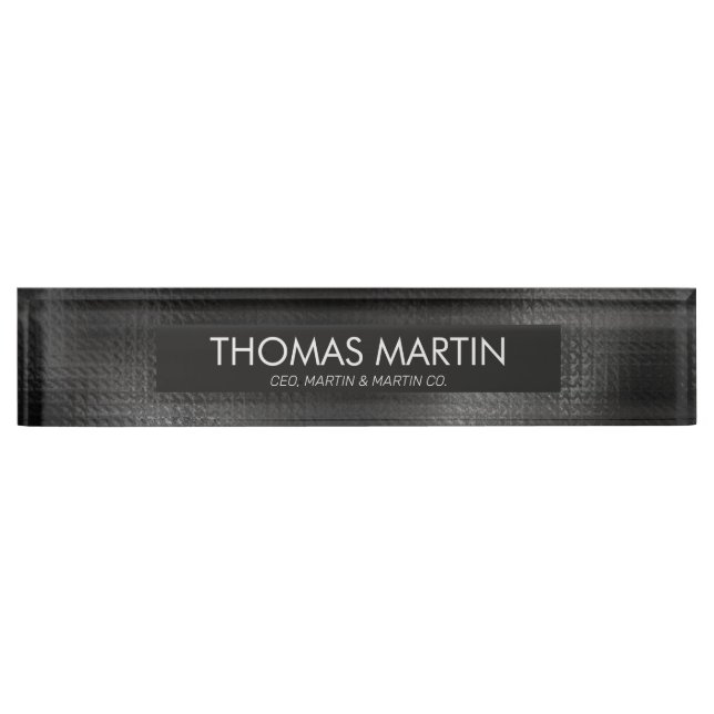 Placa De Nombre Nombre de escritorio de cuero negro masculino (Anverso)