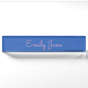 Placa De Nombre Nombre de guión elegante Minimalista Estética azul