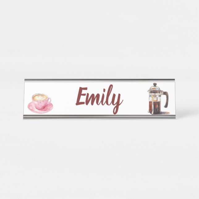 Placa De Nombre Nombre de hora del café acuarela (Anverso)