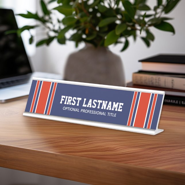 Placa De Nombre Nombre de Jersey para Deportes Azules y Rojos - Pu (Personalized Sports Theme Desk Name Plate - Great Coach Appreciation Gift or Locker room Decor)