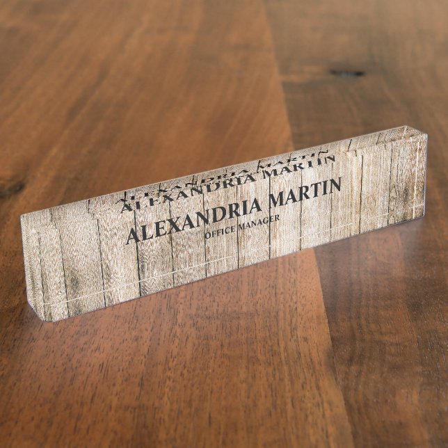 Placa De Nombre Nombre de la Oficina de Madera Marrón Rústica (Lateral)