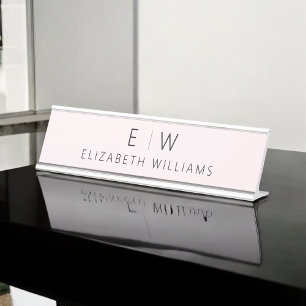 Placa De Nombre Nombre del Monograma Minimalista Moderno Rosa Rubo