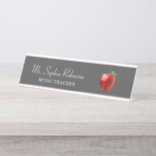 Placa De Nombre Nombre del profesor Guión blanco de Apple rojo mod