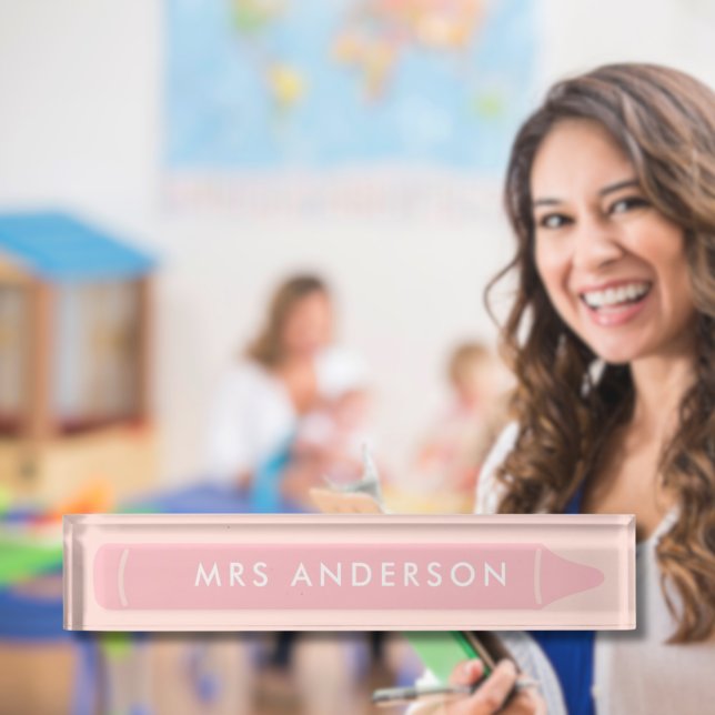 Placa De Nombre Nombre del profesor personalizado Lápiz Escritorio (Personalised Teacher Name Pencil Modern Pink Desk Nameplate
)