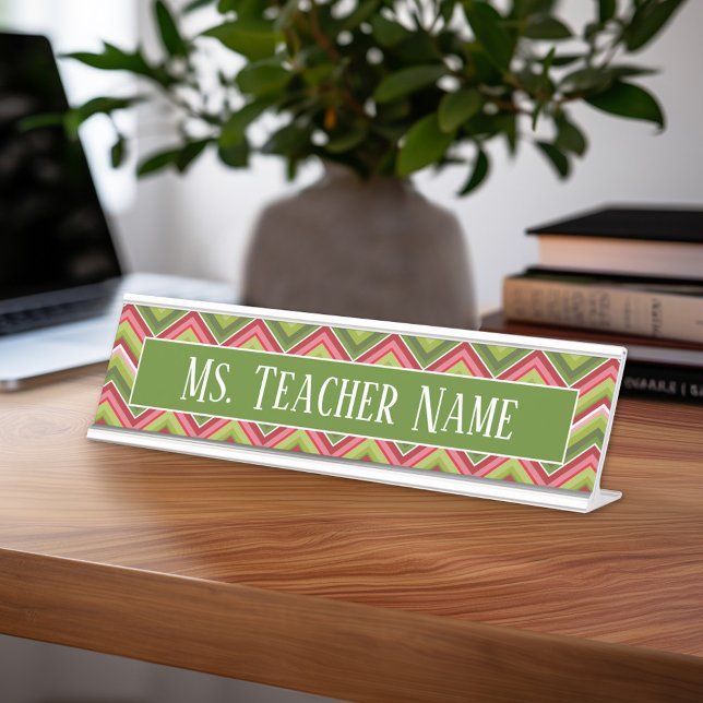 Placa De Nombre Nombre del profesor personalizado y patrón de moda (Teacher Desk Name Plate - Great Teacher Appreciation Gift or Classroom Decor)