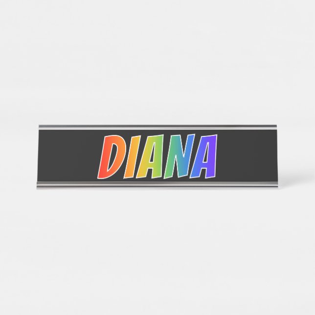 Placa De Nombre Nombre "DIANA": Divertido color arcoiris (Anverso)