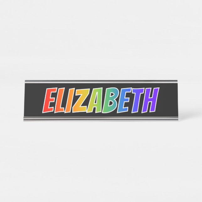 Placa De Nombre Nombre "ELIZABETH": Divertido color arcoiris (Anverso)
