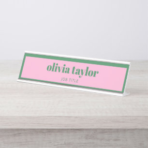 Placa De Nombre Nombre en negrita Rosa y Verde Oficina moderna Pre