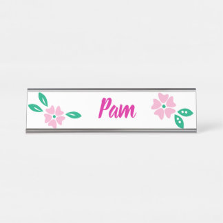 Placa De Nombre Nombre floral rosado moderno