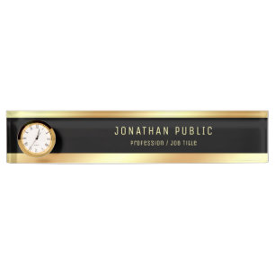 Placa De Nombre Nombre Gold Elegante Modelo Negro Moderno Con Relo