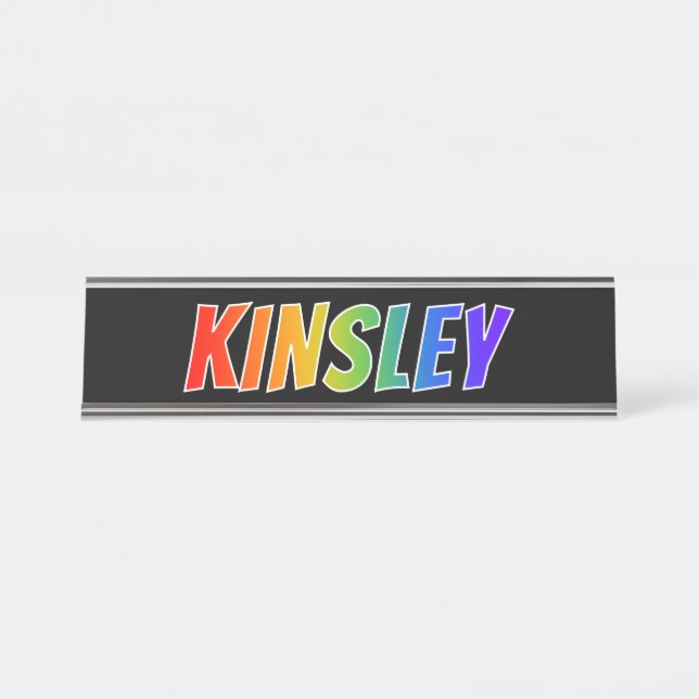 Placa De Nombre Nombre "KINSLEY": Divertido color arcoiris (Anverso)