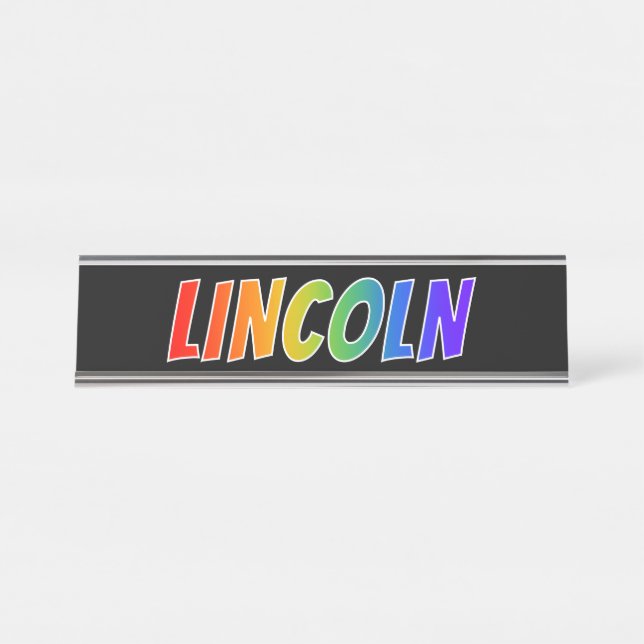 Placa De Nombre Nombre "LINCOLN": Divertido color arcoiris (Anverso)