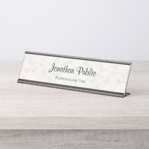 Placa De Nombre Nombre manuscrito Script Marble blanco moderno