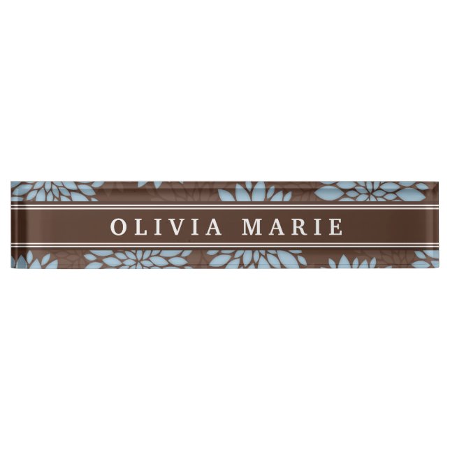 Placa De Nombre Nombre marrón Baby Blue Flor Blossom Pattern (Anverso)