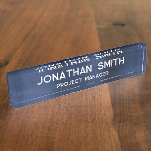 Placa De Nombre Nombre minimalista de metal cepillado azul marino