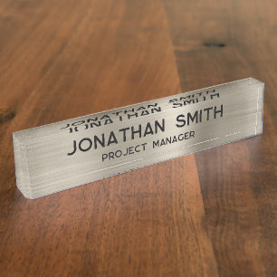 Placa De Nombre Nombre Minimalista Metalizado cepillado de platino