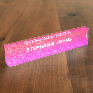 Placa De Nombre Nombre moderno y chistoso del Purpurina Ombre Blan