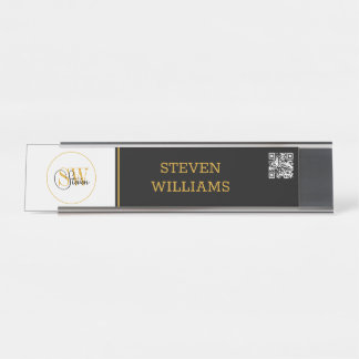 Placa De Nombre Nombre monogramado y código moderno de firma / QR